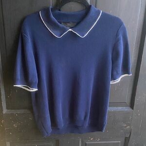 Zara Navy Blue Blouse with White Trim